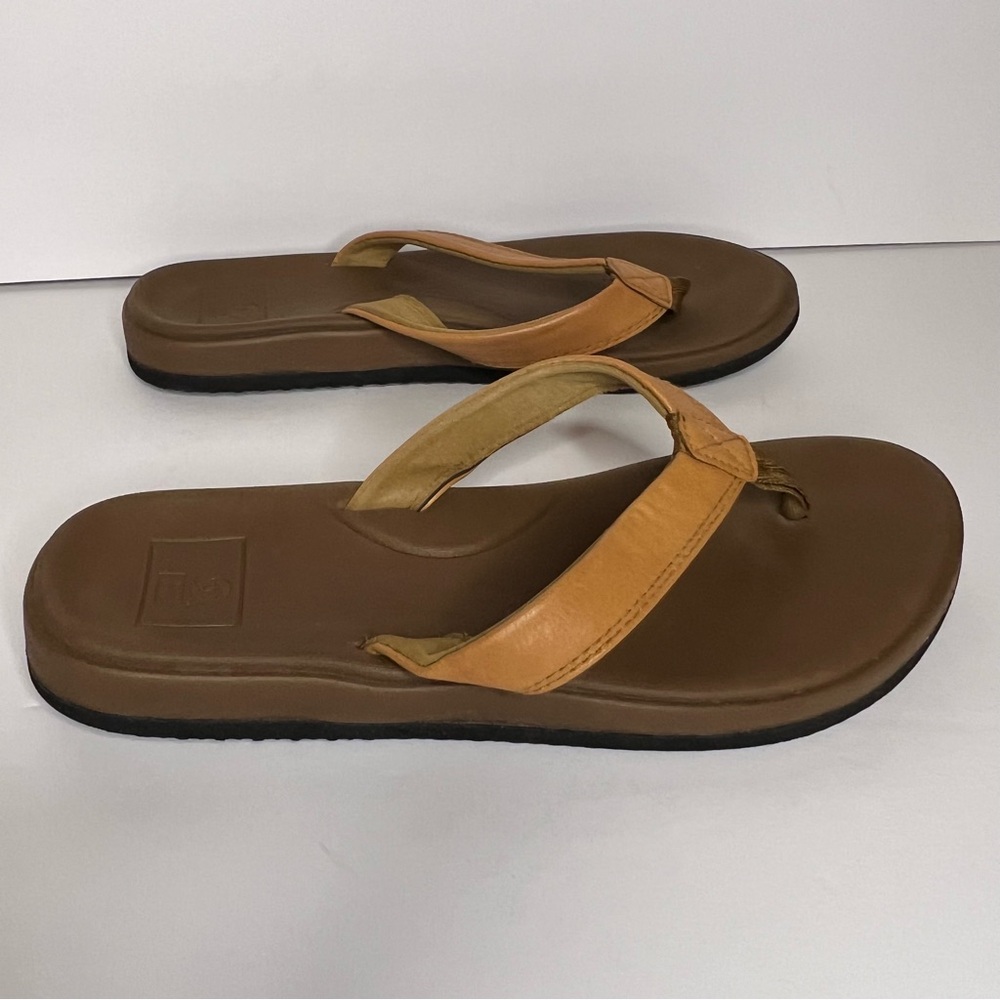 New Wave Tan Thong Toe‎ Faux Leather Flip Flop Sandals Summer Beach Women's 8